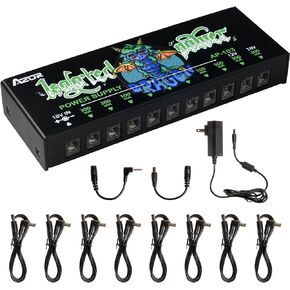 AZOR AP-103 Guitar Pedal Power Supply, True Isolated Pedalboard Power Supply with 10 Totally Isolated DC 9V/12V/18V Outputs(100mA/300mA/500mA), Noiselessly - Reliable Guitar Pedal Board Power Supply