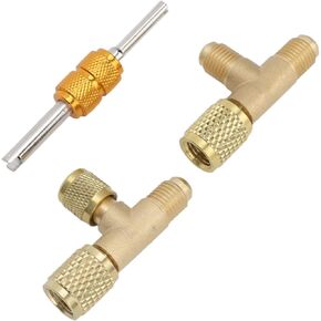 Quick Coupler Access Tee, 1/4in Valves Core Brass Tee Adapter Quick Coupler Access Tee Fittings for Vacuum Gauge R22 R12 R134 Refrigerant