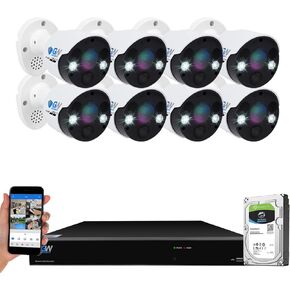 GW Security 8 Channel 8 Megapixel AI Recognition/Person/Vehicle Detection 4K Security Camera System, 8 UHD 2160P 4K 2-Way Audio Floodlight Color Night Vision IP PoE Bullet Cameras