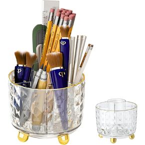 DASITON 360°Rotating Makeup Organizer,Makeup Brush Holder,Spinning Bathroom Organizer Countertop,Lipsticks,Jewelry,Nail Care,Cosmetic Holder,Make Up Organizers and Storage for Bedroom(Clear)