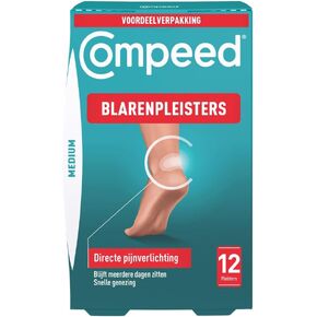 Compeed Medium Size Blister Plasters, 12 Hydrocolloid Plasters, Foot Treatment, Heal Fast, 100% Plastic Free Carton Pack,12 Count (Pack of 1)