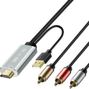 PASOW HDMI to RCA Converter, HDMI to Older TV Adapter Cable, HDMI to AV Audio Video Converter Adapter 1080P for Fire Stick, Roku, DVD Player, Projectors, A/V receivers - 6 feet (Silver)