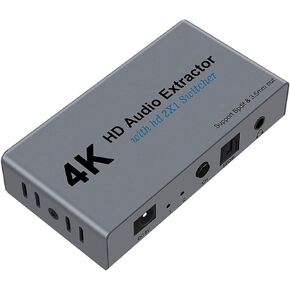 HDMI Switch 2x1 HDMI Splitter 2 in 1 Out Switcher HDMI Converter with 3.5mm/Optical Audio Extractor Adapter Support 4K30HZ 1080P Full HD for Xbox360 PS4 Roku HDTV Apple TV
