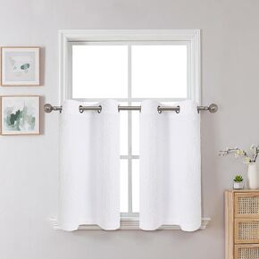 Lecloud MENA Living Room Taupe Curtains 63 Inch Length 2 Panels, Boho 3D Embossed Textured Light Filtering White and Tan Curtain with Grommet, Classic Geometric Bedroom Window Drapes, 42X63 Inches