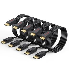 DisplayPort Cable 6ft, 5Pack DisplayPort to DisplayPort DP to DP Male to Male High Speed DisplayPort 2.0 Cable Supports 4K@60Hz, 2K@165Hz, 2K@144Hz