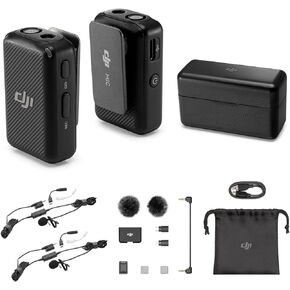 DJI Mic Dual-Transmitter Compact Digital Wireless Microphone System/Recorder for Camera & Smartphone, 2.4 GHz with 2X TASL500 Lavalier Microphone