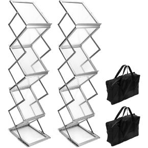 QWORK Portable Foldable Magazine Rack Brochure Stand with Carrying Bag - 2 Pack 6 Pockets Catalog Literature Rack for Trade Shows, Exhibitions, Office, and Retail Stores