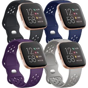 Witzon Compatible with Fitbit Versa/Versa Lite/Versa 2 Bands for Women Men, Breathable Replacement Wristbands Silicone Sport Bands for Versa 2 Smart Watch, Small, Black/Navy/Blue Gray/Gray in Kuwait