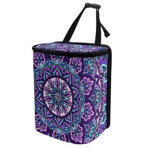 Hippie Flowers Portable Automotive Garbage Can with Lid Collapsible Car Trash Bin Leak-Proof Washable Vehicle Auto Car Garbage Bag