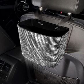 World Bling Car Garbage Can Hanging Seat Back Wastebasket with Sparkle Rhinestones Car Accessories for Women,Pink