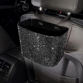 World Bling Car Garbage Can Hanging Seat Back Wastebasket with Sparkle Rhinestones Car Accessories for Women,Pink