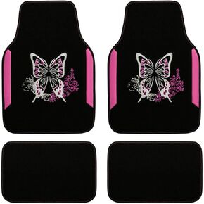 CAR PASS Embroidery Butterfly Leather Car Floor Mats, Purple Carpet Floor Mats with Heel Pad for Cute Women Girl, Universal Fit for Suvs,Sedans,Trucks,Cars, Set of 4 ((Black and Purple) in Kuwait