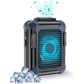 Personal Belt Fan Clip On Waist Portable Cooling Fan & USB Necklace Fan for Travel Outdoor Working Jobsite, 7000RMP Strong Airflow/ 3 Speeds Adjustable
