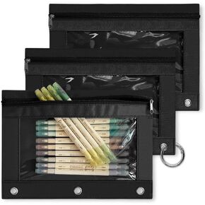 qianshan 3 Packs Pencil Case,Pencil Pouch 3 Ring, Each Holds 100 Colored Pencils or 50 Gel Pens with Zipper Closure,Binder Pencil Pouch for Watercolor Pens or Markers. Burnt Orange