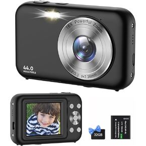 كاميرا أطفال 1080 بيكسل مع تكبير 16X - كاميرا رقمية مضادة للاهتزاز 48 ميجابكسل للتصوير الفوتوغرافي مع بطاقة 32 جيجابايت، كاميرا صغيرة مدمجة للأطفال المبتدئين in Kuwait