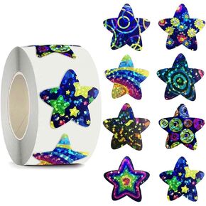 500pcs Glitter Star Stickers for Kids Reward Colored Sparkly Star Sticker Stars Stickers Blue Holographic Shiny Star Stickers Roll Envelope Seal Stickers Behavior Chart Labels for Kid Teacher Supplies