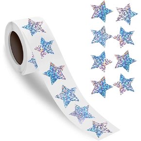 Bewudy 500 Pcs Star Stickers for Kids Reward, 1 Inch Holographic Glitter Star Stickers, Sparkly Foil Star Stickers for Kids Reward Student Planner Classroom Teacher Supplies (Star)