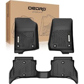 سجادات أرضية OEDRO متوافقة مع 2014-2018 Jeep Wrangler JK Unlimited JKU 4 أبواب (ليس لطرازات بابين وJL)، أسود TPE جميع الأحوال الجوية، وبطانات أرضية الصف الأول والثاني