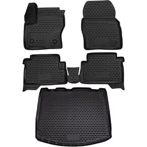 Fits 2013-2019 Ford Escape Floor Mats Front & 2nd Row Seat Liner Set and Cargo Liner Trunk Set 3D Custom Fit All-Weather Full Set Liners (Black)