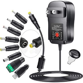 SoulBay 36W Universal AC Adapter 3V 4.5V 5V 6V 7.5V 9V 12V Multi Voltage Switching DC Power Supply Transformer with 8 Adapters for Household Electronics, 3000mA Max