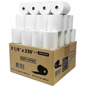 (32 Rolls – 55 GSM) 3 1/8 x 230 Thermal Paper Receipt Rolls (Solid Tube Core) fits all Clover POS Cash Register Printers, Star Micronics SCP700 TSP100 TSP300 TSP400 TSP500 TSP600 TSP 700 TSP2000