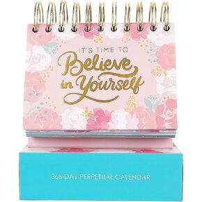 It's Time to Believe in Yourself,Inspirational Standing Flip Calendar,Undated Motivational Perpetual Desk Easel,Teachers,Office,Bridesmaid,Home Decor,Desk Accessory,Gift for Women,Quotes and Phrases