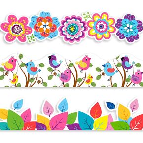 Sabary 59 ft Spring Bulletin Board Border Springtime Border for Bulletin Board Flower Birds Print Colorful Removable Blackboard Border for School Offices Classroom Decor