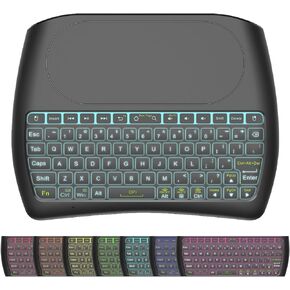 Mini Bluetooth Keyboard, D8 Rechargeable Wireless Keyboard with Touchpad, Backlit Small Keyboard with IR Learning, 2.4G WiFi/BT4.2 Dual Mode for PC, TV Box, iOS, Android, Window, Mac OS