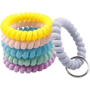 BIHRTC Pack of 6 Wrist Keychain Spiral Stretchable Plastic Coil Wrist Key Holder Stretch Wristband Elastic Stretchable Spiral Bracelet Key Holder Key Ring for ID Badge Sauna Outdoor Sport