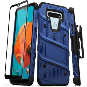سلسلة ZIZO Bolt لهاتف LG K51 / LG حافظة عاكسة مع واقي شاشة ومسند وحافظة - أزرق وأسود