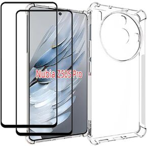 Compatible with ZTE Nubia Z50S Pro Case Clear Slim Soft TPU Cover with Screen Protector (2 Pieces), Shock-Absorption Edge Bumper with Reinforced Corners Transparent Phone Case
