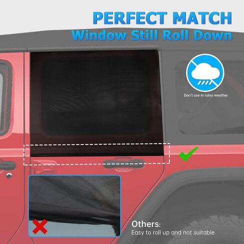 ظلال النافذة الخلفية متوافقة مع 1997-2022 2023 2024 Wrangler TJ JK JL ملحقات غطاء النافذة الجانبية المعتمة للمصارع JT 1997-2022 2023 شبكة نافذة جانبية قابلة للتنفس in Kuwait