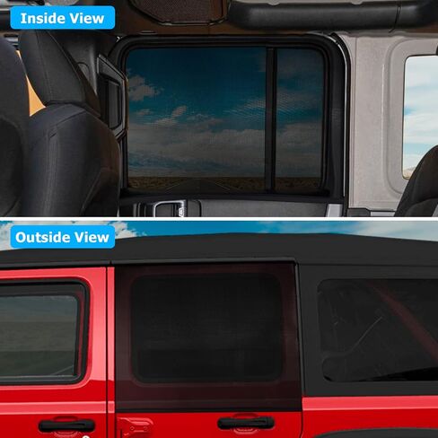 ظلال النافذة الخلفية متوافقة مع 1997-2022 2023 2024 Wrangler TJ JK JL ملحقات غطاء النافذة الجانبية المعتمة للمصارع JT 1997-2022 2023 شبكة نافذة جانبية قابلة للتنفس in Kuwait