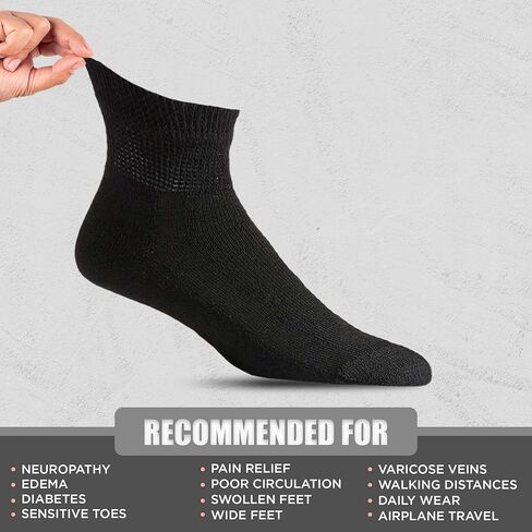 جوارب قطنية لمرضى السكري للكاحل/الربع توفر الراحة والدعم، جزء علوي واسع غير مربوط مثالي للرجال (3 عبوات) in Kuwait
