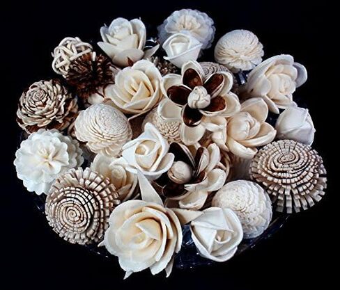 D32، مجموعة الروائح العلاجية 10 ناشر زهور مختلفة الاختلاف من خشب سيسبانيا مع 20 جرام من قصب السمسم ونمط فرع قضيب الروطان للرائحة، أبيض، صغير in Kuwait