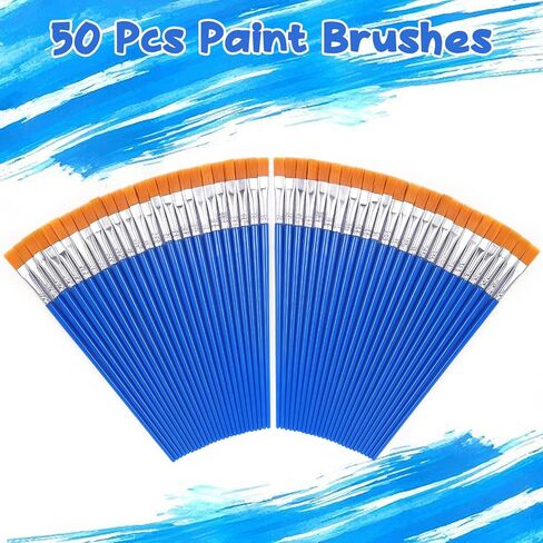 Paint Brushes Bulk, 50 Pcs Nylon Hair Paint Brushes for Acrylic Painting, Craft Paint Brushes Set for Kids Watercolor Face Canvas Painting (Flat) in Saudi Arabia