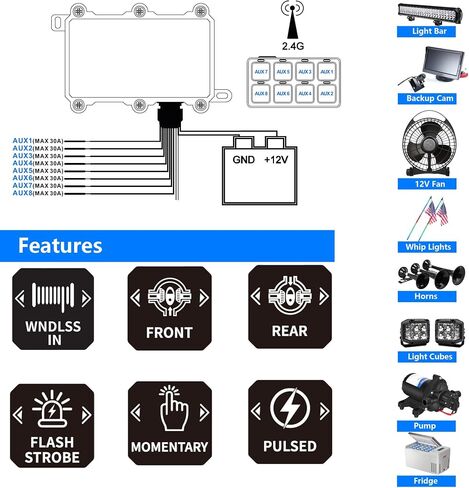 8 Gang Wireless Remote Control Switch Panel 12v Waterproof Power Control Box with Toggle Momentary Pulsed Universal for Truck Marine Trailer RV SUV ATV UTV Campervan in Saudi Arabia