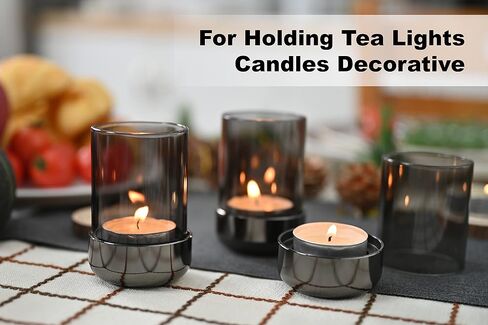 Tealight Candle Holder Black Tea Candle Holder Cylinder Glass for Standard Tea Light Birthday Party Table DIY Decor Pack of 4, Black Nickel Base+Black Glass in Saudi Arabia