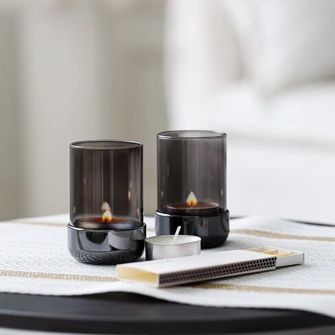 Tealight Candle Holder Black Tea Candle Holder Cylinder Glass for Standard Tea Light Birthday Party Table DIY Decor Pack of 4, Black Nickel Base+Black Glass in Saudi Arabia