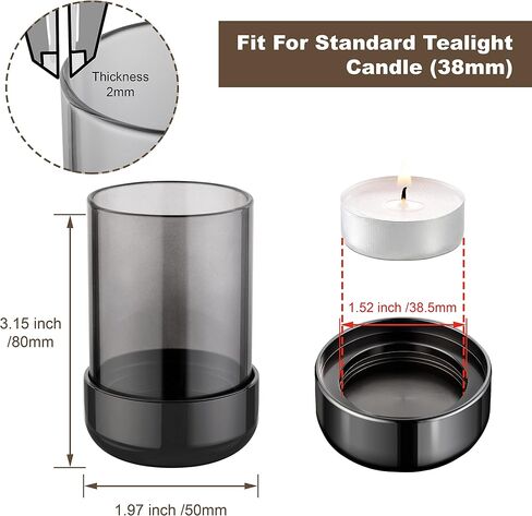 Tealight Candle Holder Black Tea Candle Holder Cylinder Glass for Standard Tea Light Birthday Party Table DIY Decor Pack of 4, Black Nickel Base+Black Glass in Saudi Arabia