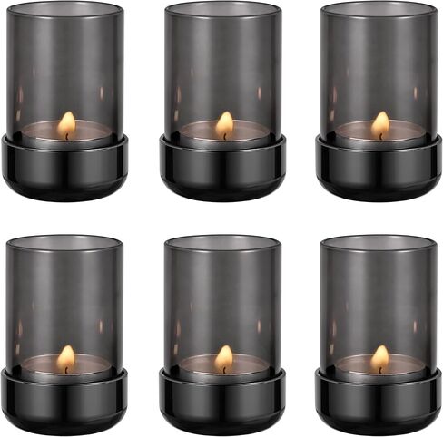 Tealight Candle Holder Black Tea Candle Holder Cylinder Glass for Standard Tea Light Birthday Party Table DIY Decor Pack of 4, Black Nickel Base+Black Glass in Saudi Arabia