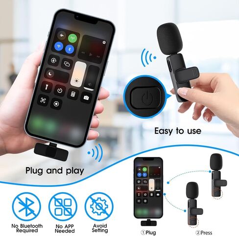 ميكروفون صغير لأجهزة iPhone، وiPad، وميكروفون Lavalier اللاسلكي لتسجيل فيديو iPhone، ومدونات الفيديو، والبودكاست، والبث المباشر، وTikTok (عبوتان) in Kuwait