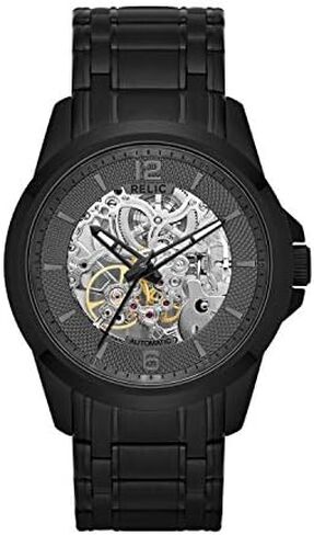 Relic by Fossil Men's Cameron Automatic Self-Winding Stainless Steel IP Skeleton Dial Watch, Color: Black (Model: ZR12110) in Kuwait