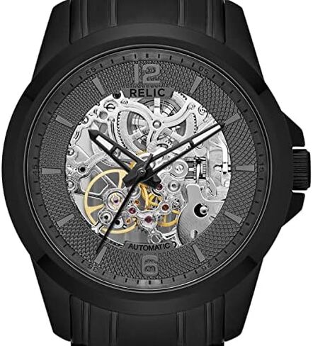 Relic by Fossil Men's Cameron Automatic Self-Winding Stainless Steel IP Skeleton Dial Watch, Color: Black (Model: ZR12110) in Kuwait