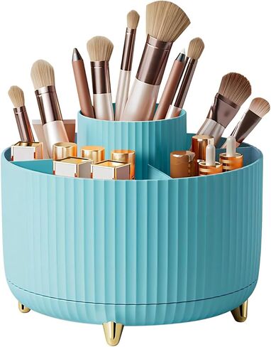 DASITON Large Capacity Makeup Brush Holder,360° Rotating Makeup Organizer,5 Slot Makeup Brushes Cup,for Vanity Decor,Bathroom Countertops,Desk Storage Container,Cosmetic Display cases(Blue) in Saudi Arabia