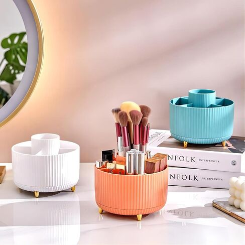 DASITON Large Capacity Makeup Brush Holder,360° Rotating Makeup Organizer,5 Slot Makeup Brushes Cup,for Vanity Decor,Bathroom Countertops,Desk Storage Container,Cosmetic Display cases(Blue) in Saudi Arabia