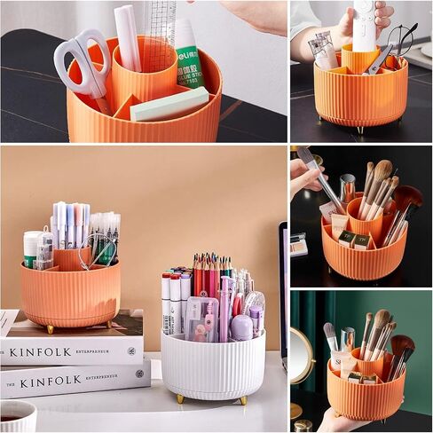 DASITON Large Capacity Makeup Brush Holder,360° Rotating Makeup Organizer,5 Slot Makeup Brushes Cup,for Vanity Decor,Bathroom Countertops,Desk Storage Container,Cosmetic Display cases(Blue) in Saudi Arabia