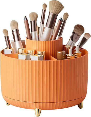 DASITON Large Capacity Makeup Brush Holder,360° Rotating Makeup Organizer,5 Slot Makeup Brushes Cup,for Vanity Decor,Bathroom Countertops,Desk Storage Container,Cosmetic Display cases(Blue) in Saudi Arabia
