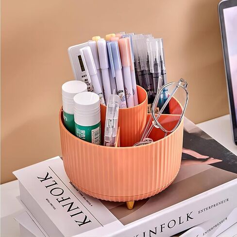 DASITON Large Capacity Makeup Brush Holder,360° Rotating Makeup Organizer,5 Slot Makeup Brushes Cup,for Vanity Decor,Bathroom Countertops,Desk Storage Container,Cosmetic Display cases(Blue) in Saudi Arabia
