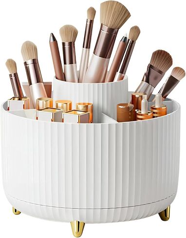 DASITON Large Capacity Makeup Brush Holder,360° Rotating Makeup Organizer,5 Slot Makeup Brushes Cup,for Vanity Decor,Bathroom Countertops,Desk Storage Container,Cosmetic Display cases(Blue) in Saudi Arabia